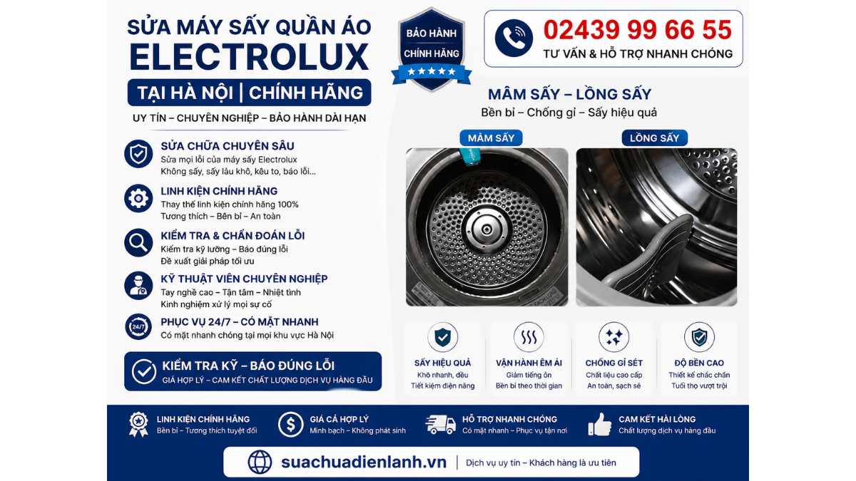 Sửa Máy Sấy Quần Áo Electrolux Tại Hà Nội Uy Tín 24/7 – Chuyên Nghiệp 3 Những Lỗi Máy Sấy Electrolux Thường Gặp