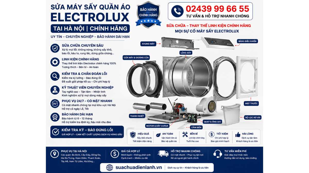 Sửa Máy Sấy Quần Áo Electrolux Tại Hà Nội Uy Tín 24/7 – Chuyên Nghiệp 5 Ưu Điểm Dịch Vụ Sửa Máy Sấy Electrolux Tại Hà Nội